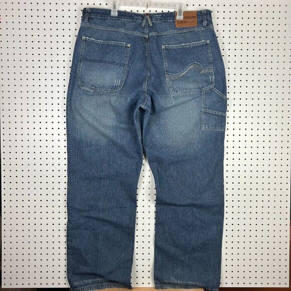 Platinum Fubu Y2K Baggy Jeans 42x34 Carpenter Work Streetwear Skate Wide Leg 90s - Picture 1 of 9